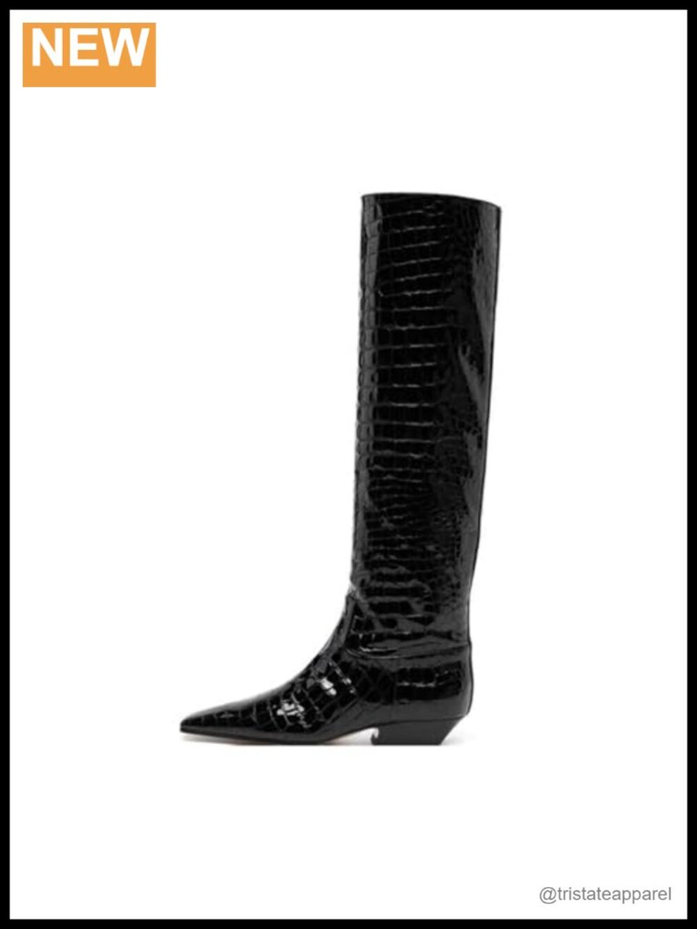 Women's Leather Knee High Boots Square Toe Block Heel Wide Calf Slip On